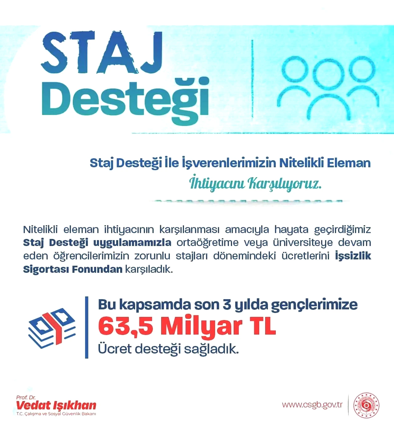 Stajyer ücretlerine devlet desteği! Bakan Işıkhan'dan bilgi paylaşımı
